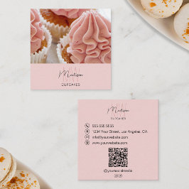 Monogram Logo Bakkerij Foto QR Pink Business Vierkante Visitekaartje