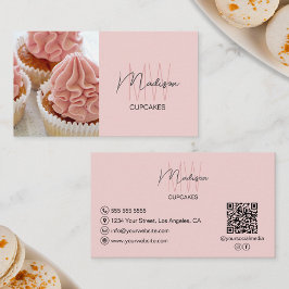 Monogram Logo Bakkerij Foto QR Roze Visitekaartje