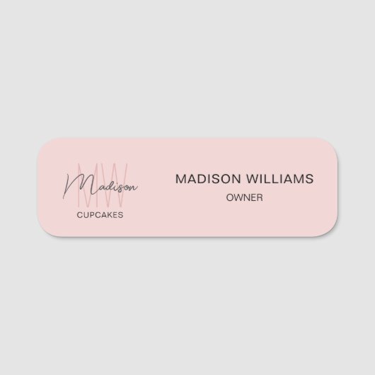 Monogram Logo Bakkerij Roze Naamplaatje (Voorkant)