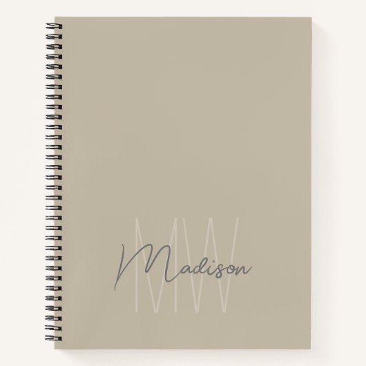 Monogram Logo Beige Modern Minimalist Notitieboek (Voorkant)