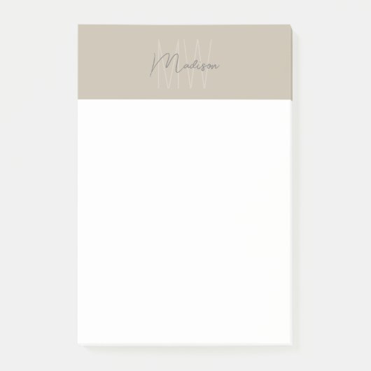 Monogram Logo Beige Modern Minimalist Post-it® Notes (Voorkant)