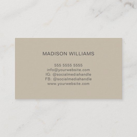 Monogram Logo Beige Modern Minimalist Visitekaartje (Achterkant)