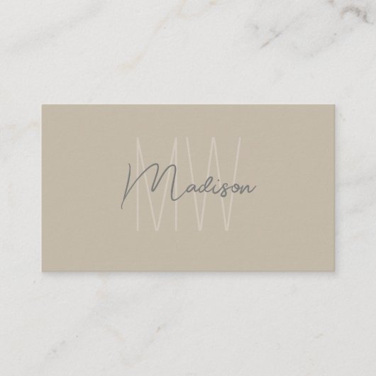 Monogram Logo Beige Modern Minimalist Visitekaartje (Voorkant)