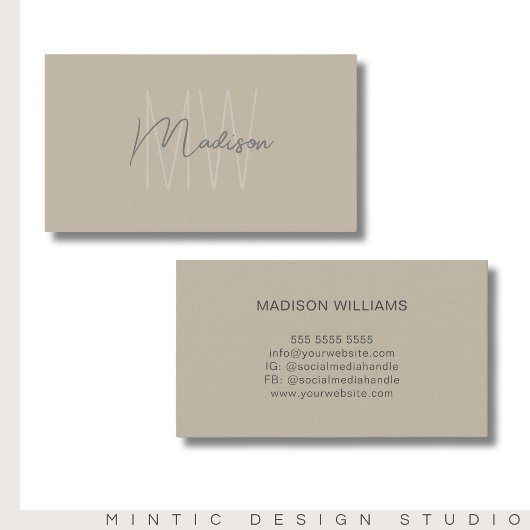 Monogram Logo Beige Modern Minimalist Visitekaartje