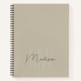 Monogram Logo Beige Modern Minimalistisch Notitieboek