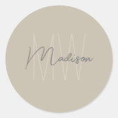Monogram Logo Beige Modern Minimalistisch Ronde Sticker (Voorkant)