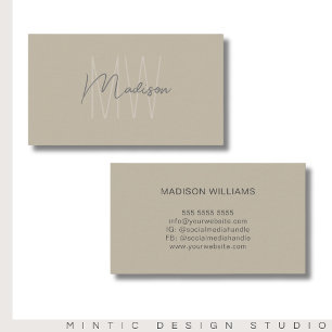 Monogram Logo Beige Modern Minimalistisch Visitekaartje
