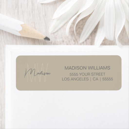 Monogram Logo Beige Moderne Minimaal Retouradres Etiket (Insitu)