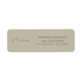 Monogram Logo Beige Moderne Minimaal Retouradres Etiket (Voorkant)
