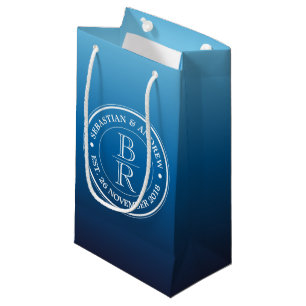 Monogram Logo Blue Ombre Gay Wedding Jubileum Klein Cadeauzakje