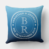 Monogram Logo Blue Ombre Gay Wedding Jubileum Kussen (Achterkant)