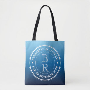 Monogram Logo Blue Ombre Gay Wedding Jubileum Tote Bag
