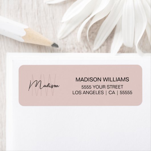 Monogram Logo Blush Pink Modern Retouradres Etiket (Insitu)