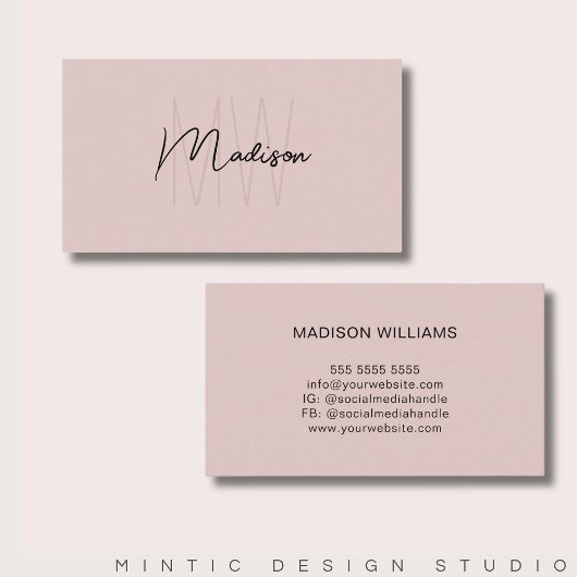 Monogram Logo Blush Roze Modern Minimalistisch Visitekaartje