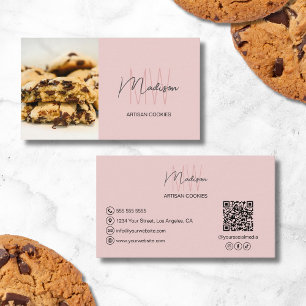 Monogram Logo Cookies Bakkerij QR Roze Visitekaartje