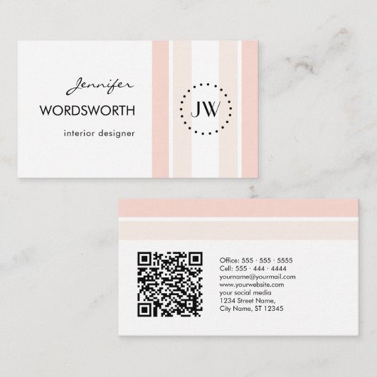 Monogram Logo Coral Pastel Professional QR-code Visitekaartje (Voorkant / Achterkant)