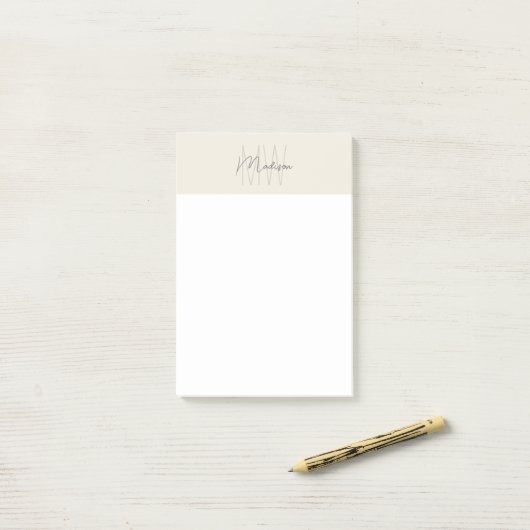 Monogram Logo Cream Modern Minimalist Post-it® Notes (Op bureau)