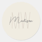 Monogram Logo Cream Modern Minimalist Ronde Sticker (Voorkant)