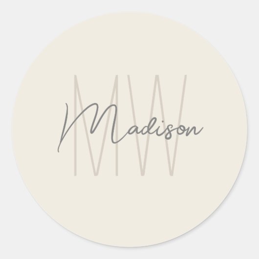 Monogram Logo Cream Modern Minimalist Ronde Sticker (Voorkant)