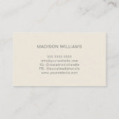 Monogram Logo Cream Modern Minimalist Visitekaartje (Achterkant)