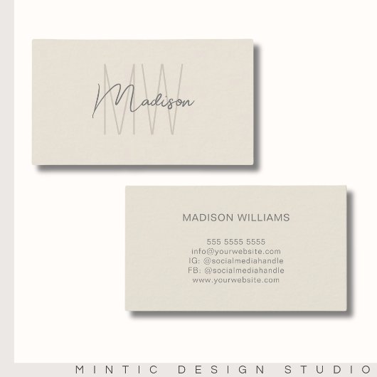 Monogram Logo Crème Modern Minimalistisch Visitekaartje