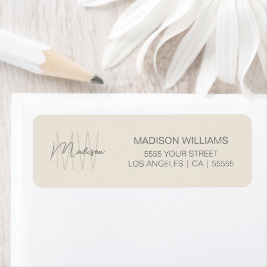 Monogram Logo Crème Modern Retouradres Etiket (Insitu)