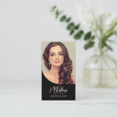 Monogram Logo Foto Make-up Artiest Zwart Visitekaartje (Staand voorkant)