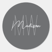 Monogram Logo Grijs Modern Minimalistisch Ronde Sticker (Voorkant)