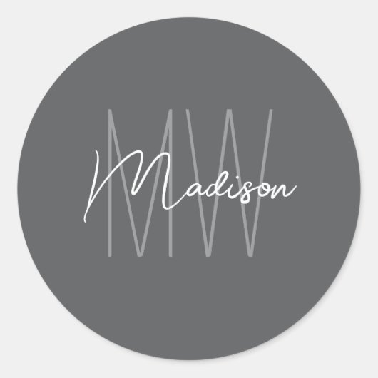Monogram Logo Grijs Modern Minimalistisch Ronde Sticker (Voorkant)