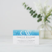 MONOGRAM LOGO grillige ombre waterverf aqua blauw Visitekaartje (Staand voorkant)