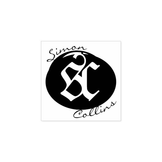 Monogram Logo Handtekening Cirkel tekstscript Rubberstempel (Afrduk)