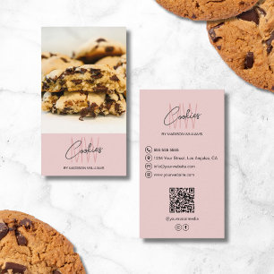 Monogram Logo Koekjes Bakkerij Foto QR Roze Visitekaartje