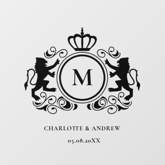 Monogram Logo, kuif, leeuw, bruiloft Raamsticker (Vel)