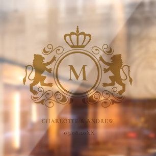 Monogram Logo, kuif, leeuw, bruiloft Raamsticker