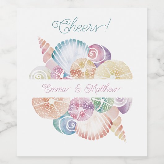 Monogram Logo Marine Waterverf Sea Shells Bruiloft Wijn Etiket (Enkel label)