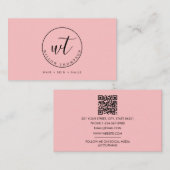 Monogram Logo Minimalistische Blush Roze Sjabloon Visitekaartje (Voorkant / Achterkant)