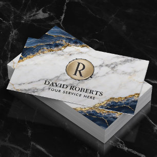 Monogram Logo Modern Goud Blauwe Agaat & Marmer Visitekaartje