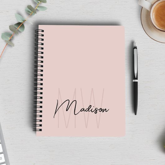 Monogram Logo Modern Minimalistisch Blush Roze Notitieboek