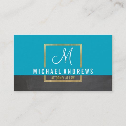 MONOGRAM LOGO modern smart gold box aqua houtskool Visitekaartje (Voorkant)