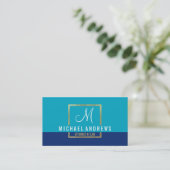 MONOGRAM LOGO modern smart gold box aqua navy blau Visitekaartje (Staand voorkant)