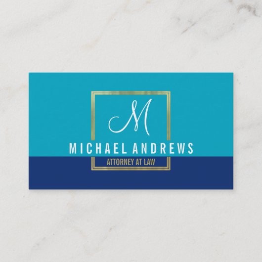 MONOGRAM LOGO modern smart gold box aqua navy blau Visitekaartje (Voorkant)