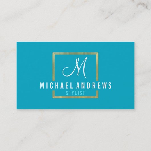 MONOGRAM LOGO modern smart gold box turquoise Visitekaartje (Voorkant)