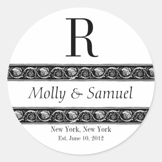 Monogram Logo Namen Datum Bruiloft Label (Voorkant)