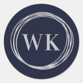 Monogram Logo Navy Silver Business Ronde Sticker (Voorkant)