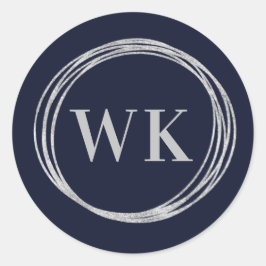 Monogram Logo Navy Silver Business Ronde Sticker