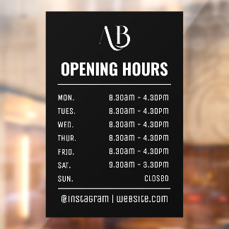 Monogram Logo Openingstijden Raamsticker
