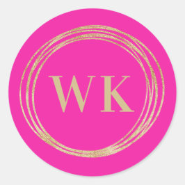 Monogram Logo Pink Gold Business Ronde Sticker