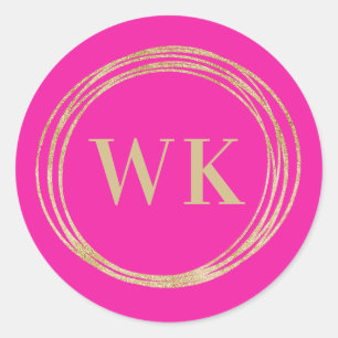 Monogram Logo Pink Gold Business Ronde Sticker