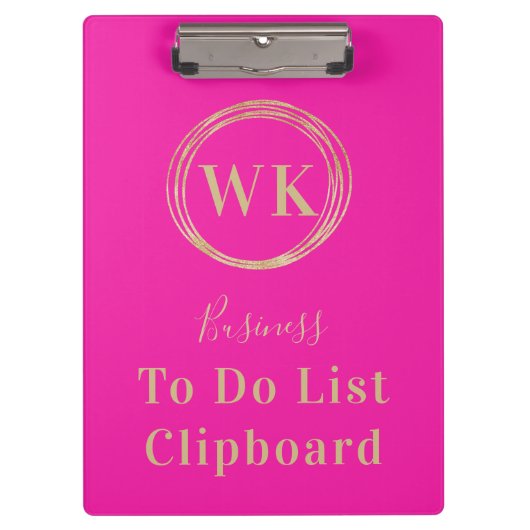 Monogram Logo Pink Gold Business To Do-lijst Klembord (Voorkant)