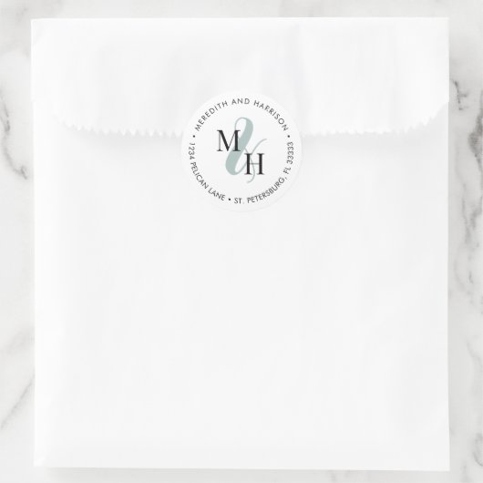 Monogram Logo Weduwkeeradres Ronde Sticker (Tas)